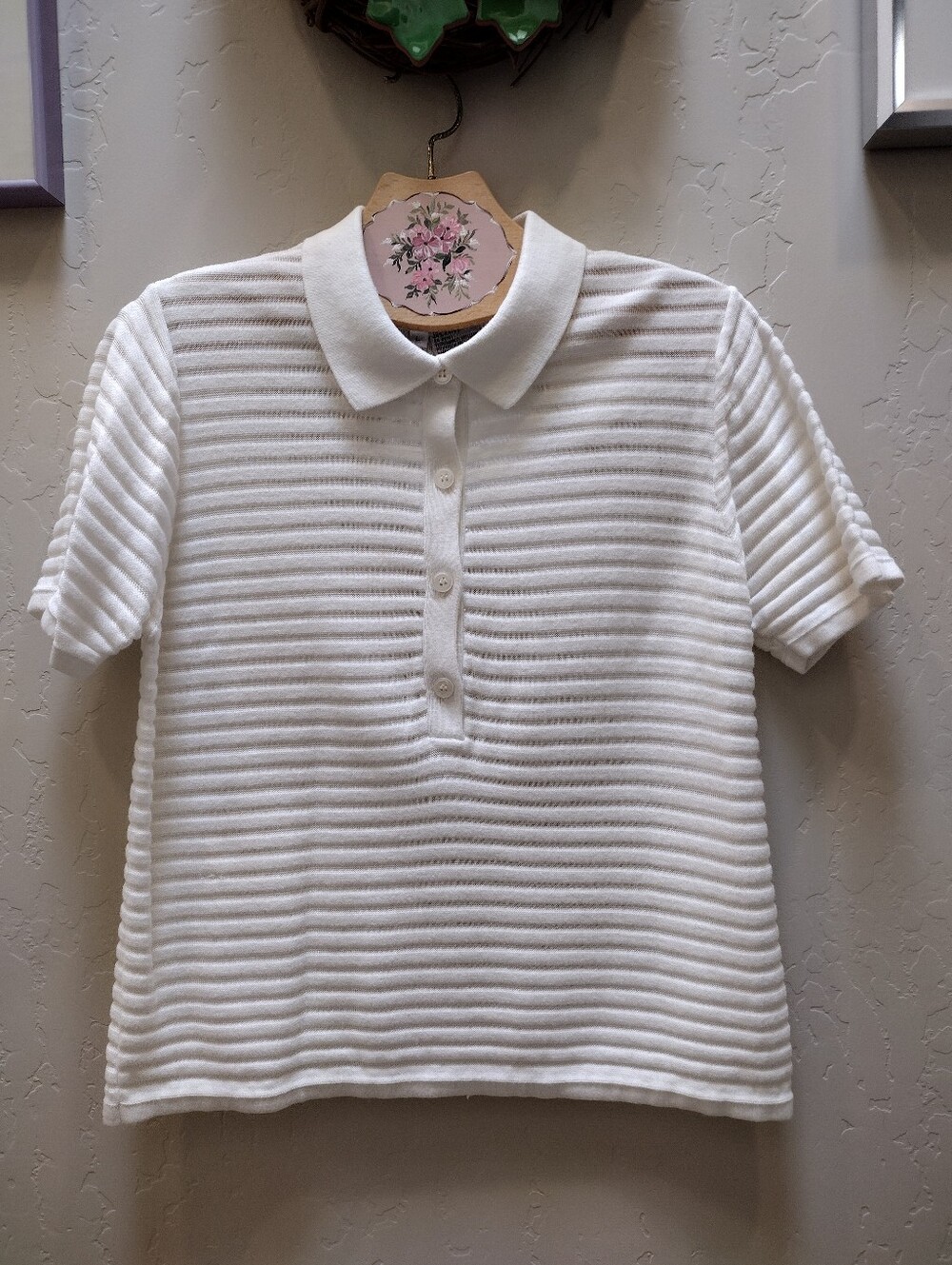 Carlisle White Ribbed Polo Button-DownTop Large